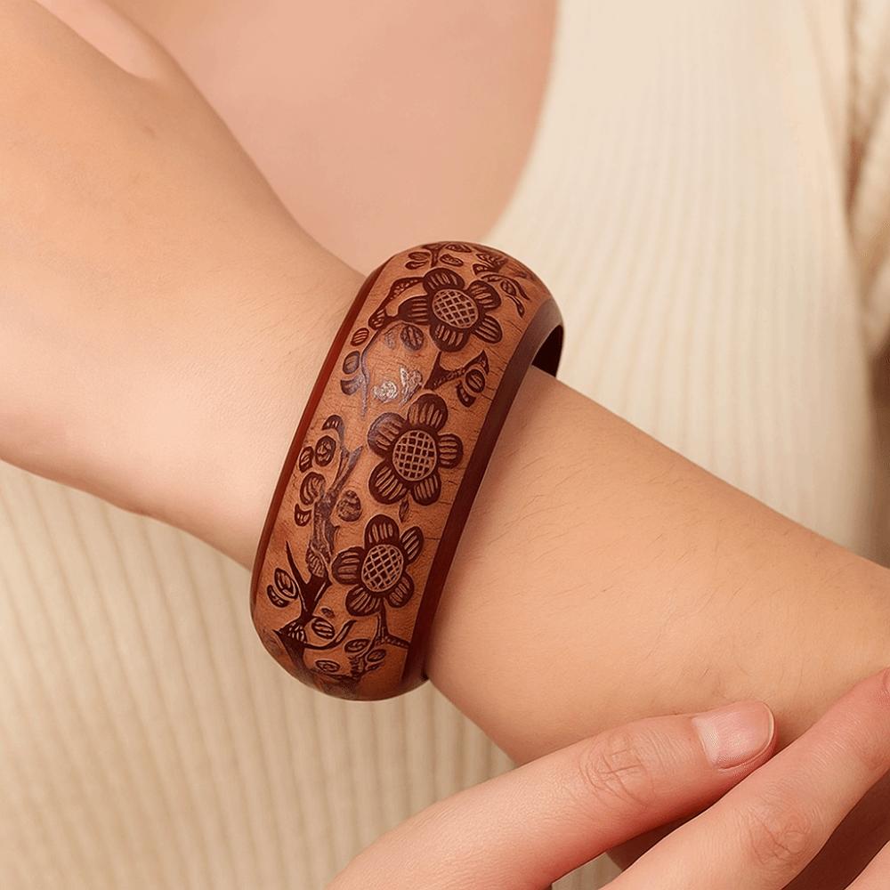Retro Carving Wooden Bangle Wide Ethnic Style Bangle Gift Chinese Style Bracelet  Wrist Bracelets