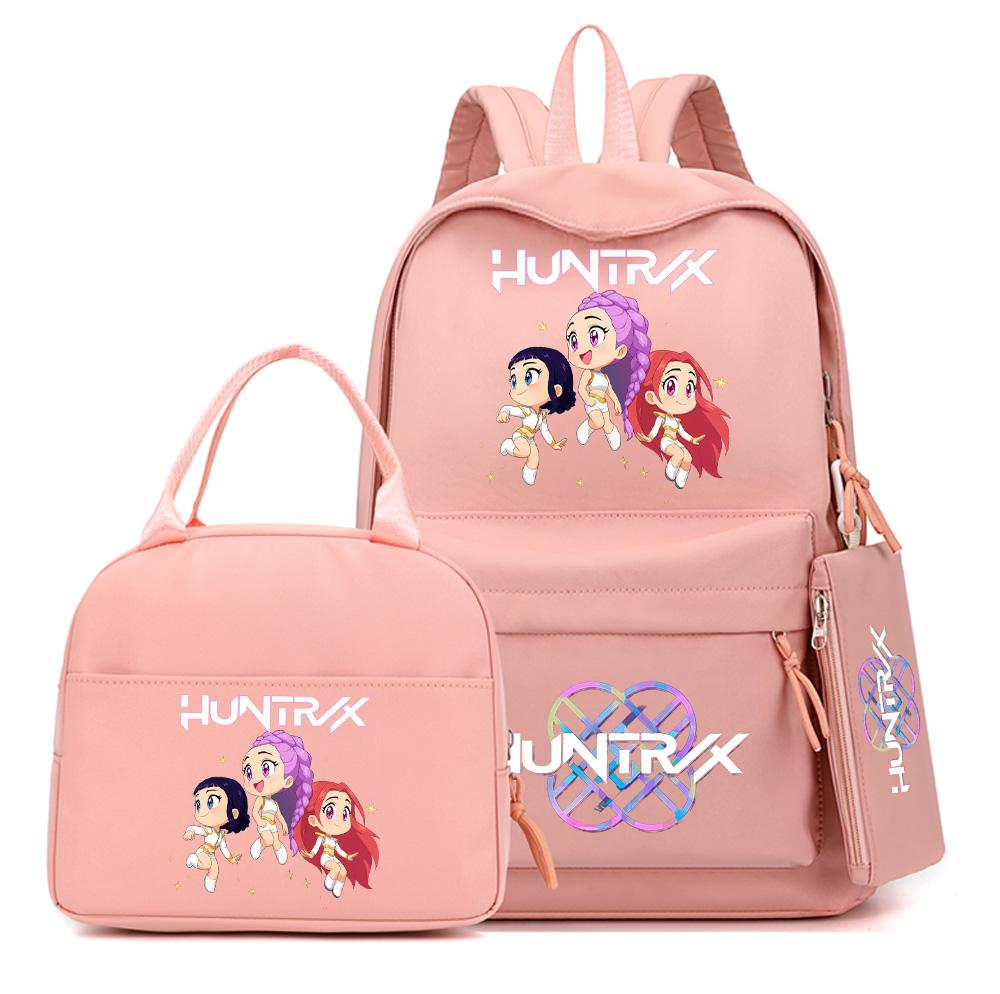 4Pcs/set Anime K-Pop Demon Hunters Printed Backpack with Handbag Pencil Case for Teenager Student Boy Girl Schoolbag Bookbag Large Capacity Travel Bag