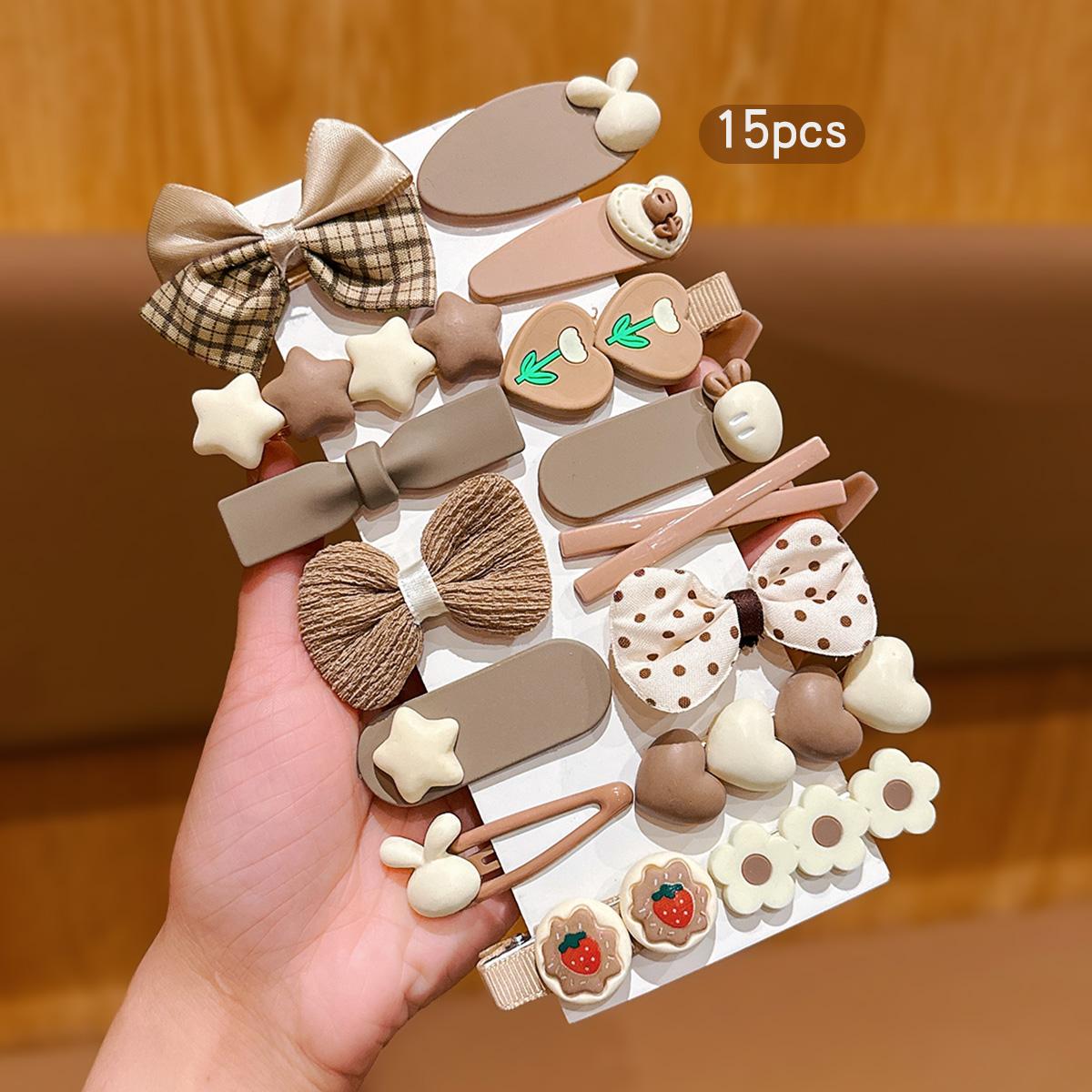 

15 coffee colored bow hair clips, cute hair accessories for daily use One Size