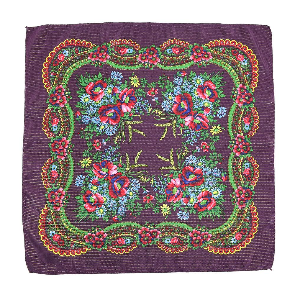 70*70cm Gold Thread Floral Print Russian Square Scarf for Women