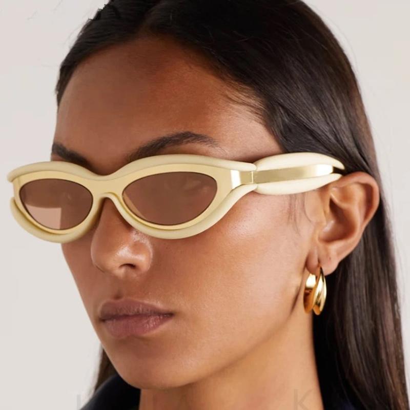 Y2K Vintage Luxury Brand Designer Double Color Cat Eye Sunglasses Women For Men Sun Glasses Trend Punk Popular Small Frame Shade