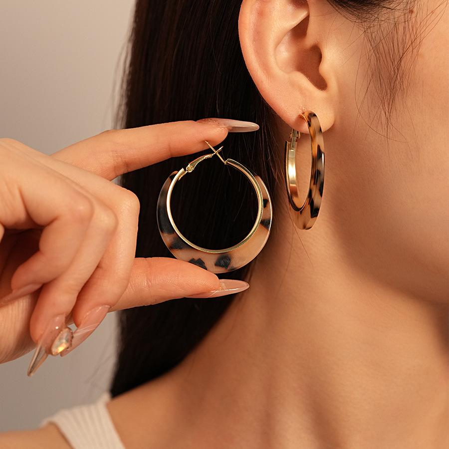 Stylish Leopard Print Geometric Silver Earrings: High-End Autumn/Winter Fashion for Women