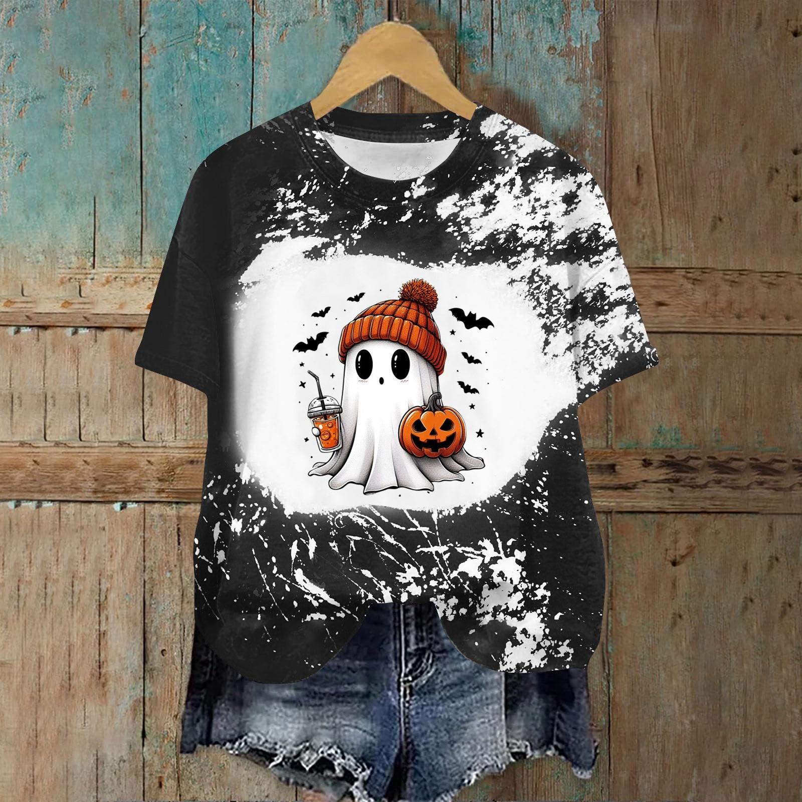 

Женская модная повседневная футболка с круглым вырезом и принтом, пуловер с короткими рукавами, топ L чёрный