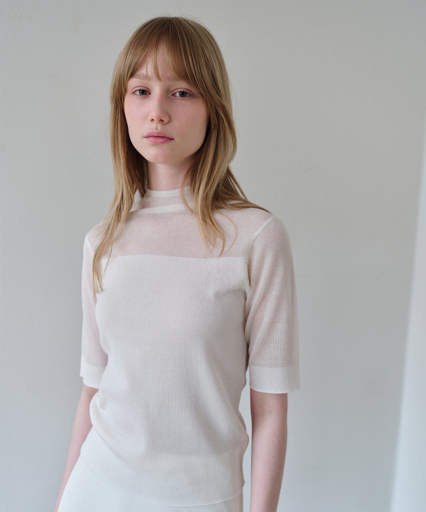 AHWE See-Through Point Mock Neck Knit_White