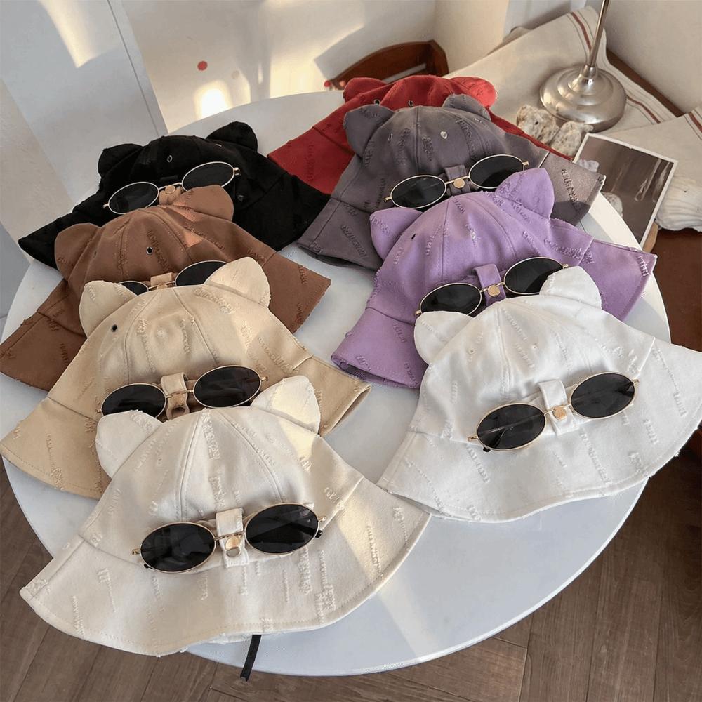 Cotton Fisherman Hat Cute Ear Sun Hat Fashion Cat Ears Hat  Women