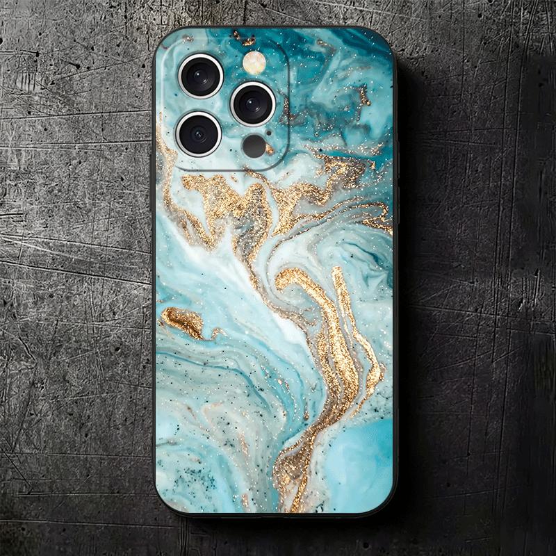 Gold Granite Marble Pattern Soft Phone Case for iPhone 16 16E 17 Air 15 Pro Max 14 Plus 13 Mini 11 12 7 Black Cover Back Shell