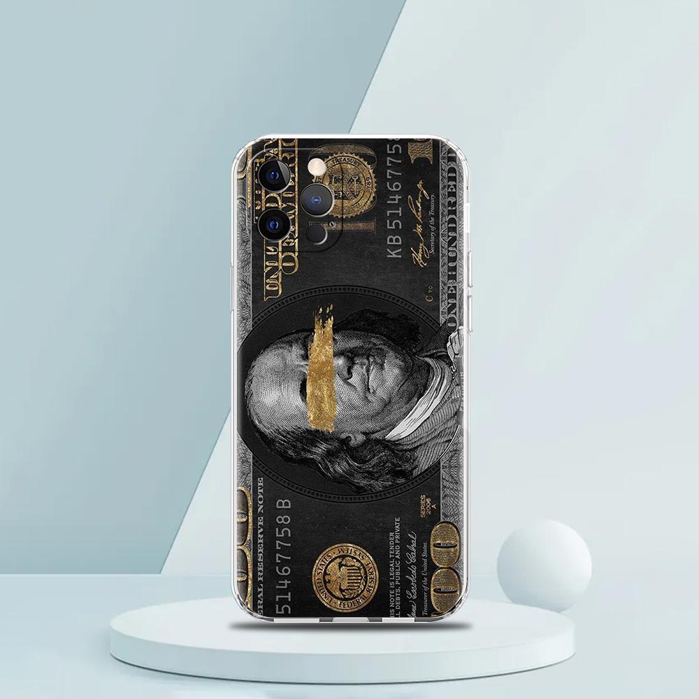 USD Dollar Cash Luxury Soft Transparent Phone Case Cover for iPhone 16 15 14 13 12 11 Pro Max XR 8 7 Plus XS Max Shockproof Bag