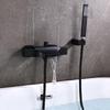 Brass Waterfall Bathtub Faucet Set with Black Exposed Edge and Hot/Cold Shower Head