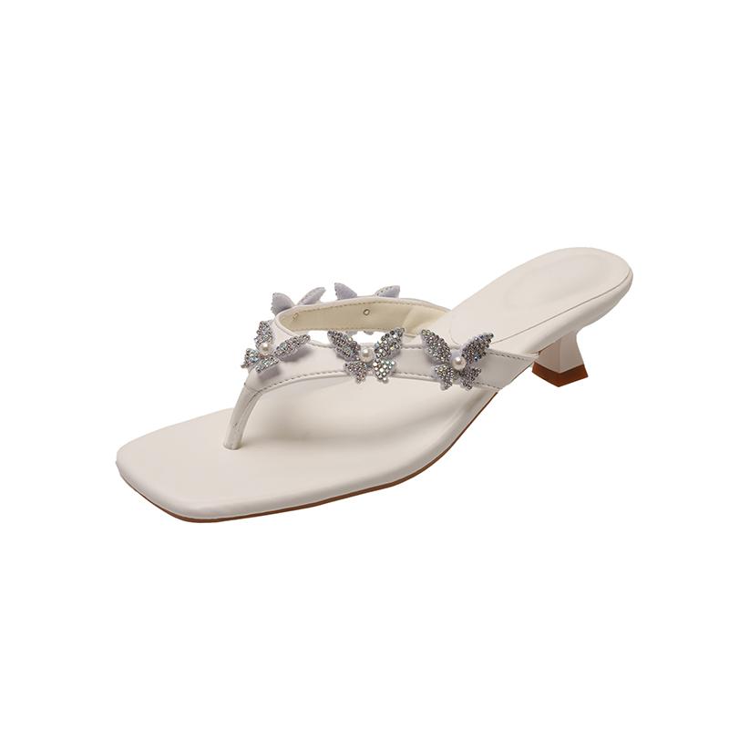 Fashion Summer Fashion Sequin Stiletto Sandals Women's Outside Square Toe Shallow Mouth Soft Sole Flip Flops Versatile Plus Size
