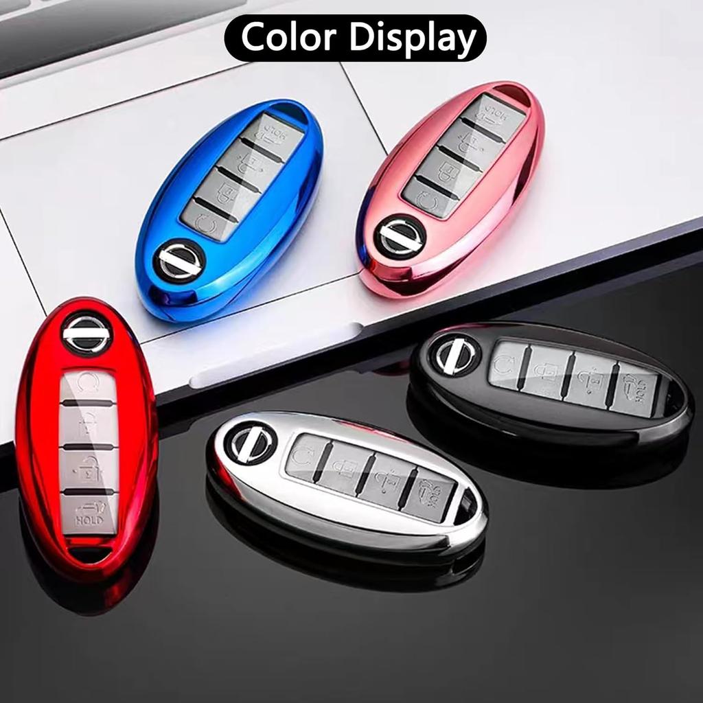 For Nissan Key Fob Cover Soft TPU 360 Degree Protection Key Case With Leather Keychain For Nissan Altima Maxima Murano Rogue Sentra 370Z Pathfinder