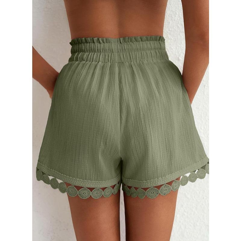 Pantaloncini Estivi Casual da Donna con Bordi in Pizzo, Moda Elastici Larghi da Spiaggia, Traspiranti Leggeri per Uso Quotidiano da Donna