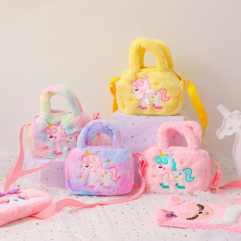 Winter New Plush Children's Crossbody Bag European and American Fashion Shoulder Bag Toddler Girl Cute Unicorn Handbag