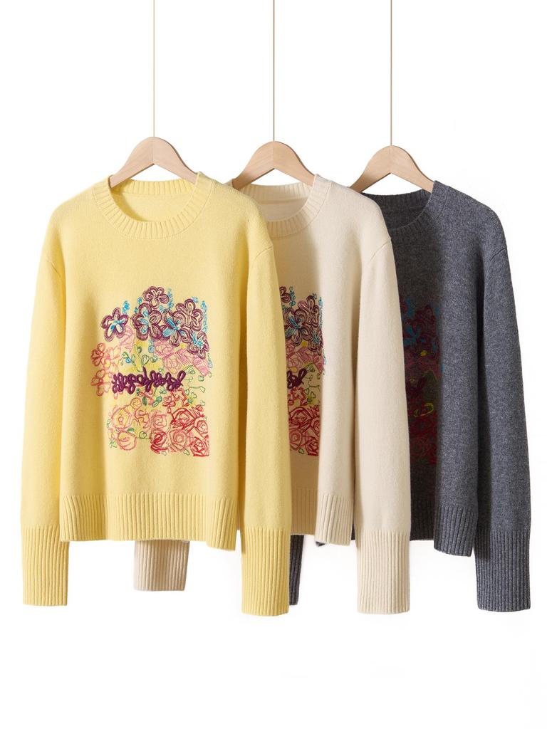 Women’s Plus Size Age-Defying Embroidered Knit Pullover Sweater - Stylish and Flattering Design