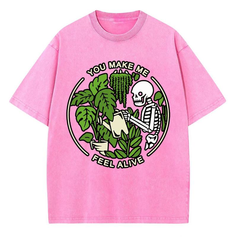 Summer Women's T-Shirt Skull with Botanical Print Oversized Crewneck Wash Distressed Short Sleeve Y2K Casual Top
