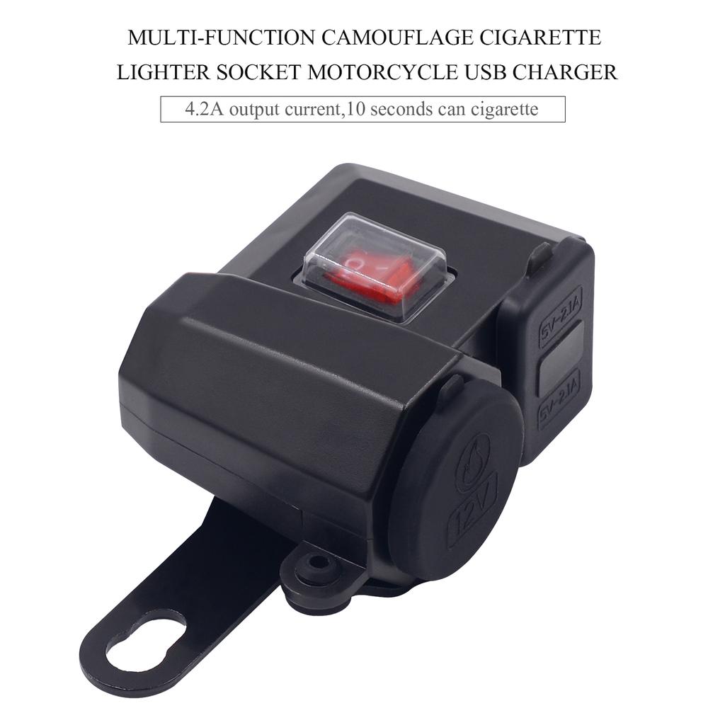 Motorrad Handy Ladegerät, Motorrad Steckdose Dual USB Schnellladebuchse mit Netzschalter, Abdeckung & LED Digital Voltmeter Taster für DC 12V Auto