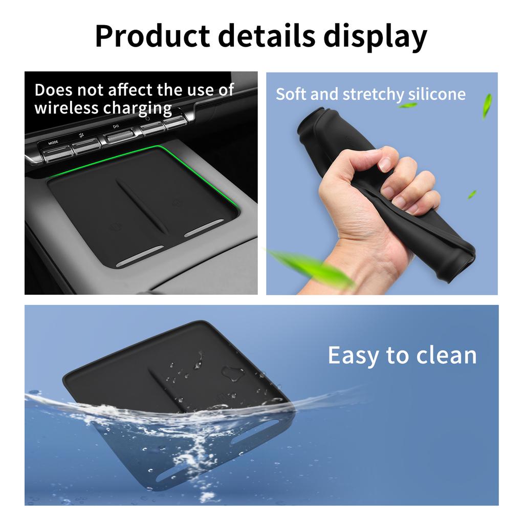 LUCKEASYfor Zeekr 7X 2026+ Car Anti Dirt Pad Silicone Mobile Wireless Charging Anti-Slip Mats Interior Accessiories Black