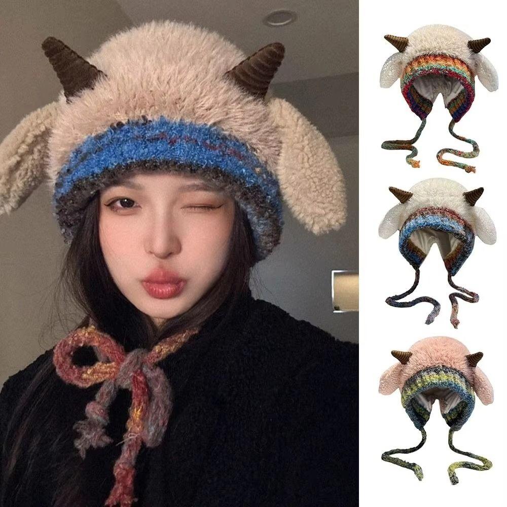 Korean Style Lamb Beanie Hat Soft Plush Pullover Hats Ski Caps Ear Protection Hat Women
