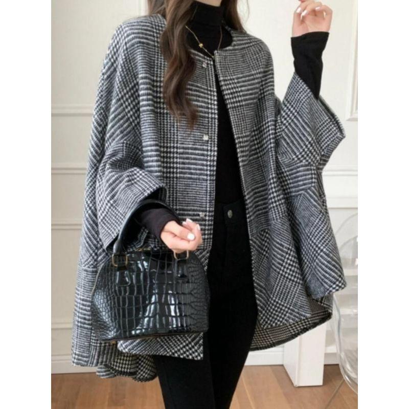 Fashion round Neck Loose Mid Length Long Length Woolen Cloak Cardigan