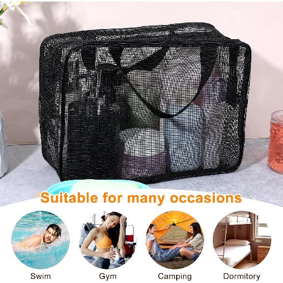 Mesh Shower Caddy Bag, Portable Toiletry Shower Tote Quick Dry Portable Tote Bag Zipper Toiletry Organizer Bags for College Dorm Bathroom Swimming