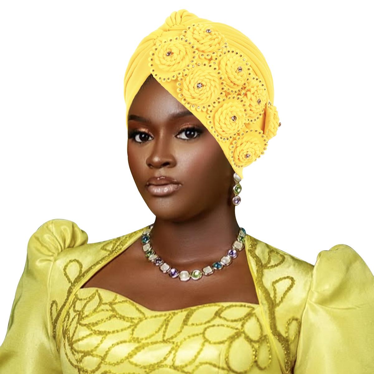 

JYL TS DIY New Beauty Strip Cap Five Sponge Tassel Turban Hat yellow_ мідний