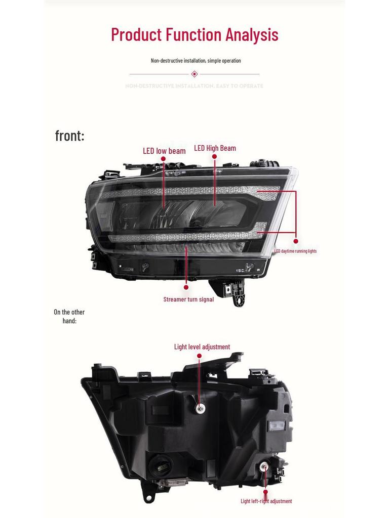 Dodge Ram 1500 LED Headlight Assembly with Sequential Turn Signal and Daytime Running Light