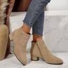 Stylish Black And Beige Chunky Heeled Ankle Boots For Women In Soft Pu Material