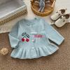2026 Autumn New Girls' Hand-Knitted Round Neck Sweater Cardigan with Cherry Blossom Design for Baby Girls