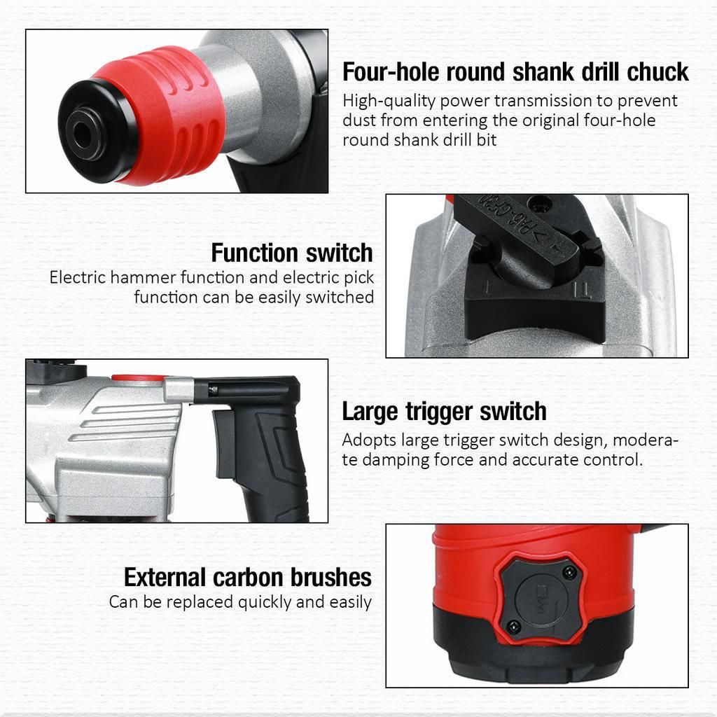 33000BPM Multifunction Electric Hammer Impact Power Drill Tool Kits Electric Rotary Hammer 220V Powerful Hammer 2000W