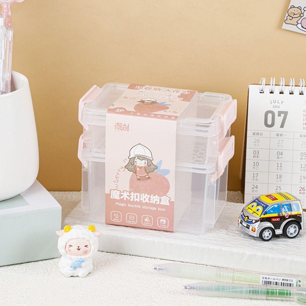 Multi-Function Multilayer Mini Storage Box Plastic Magic Buckle Jewelry Storage Case Transparent Small Stationery Holder Kitchen