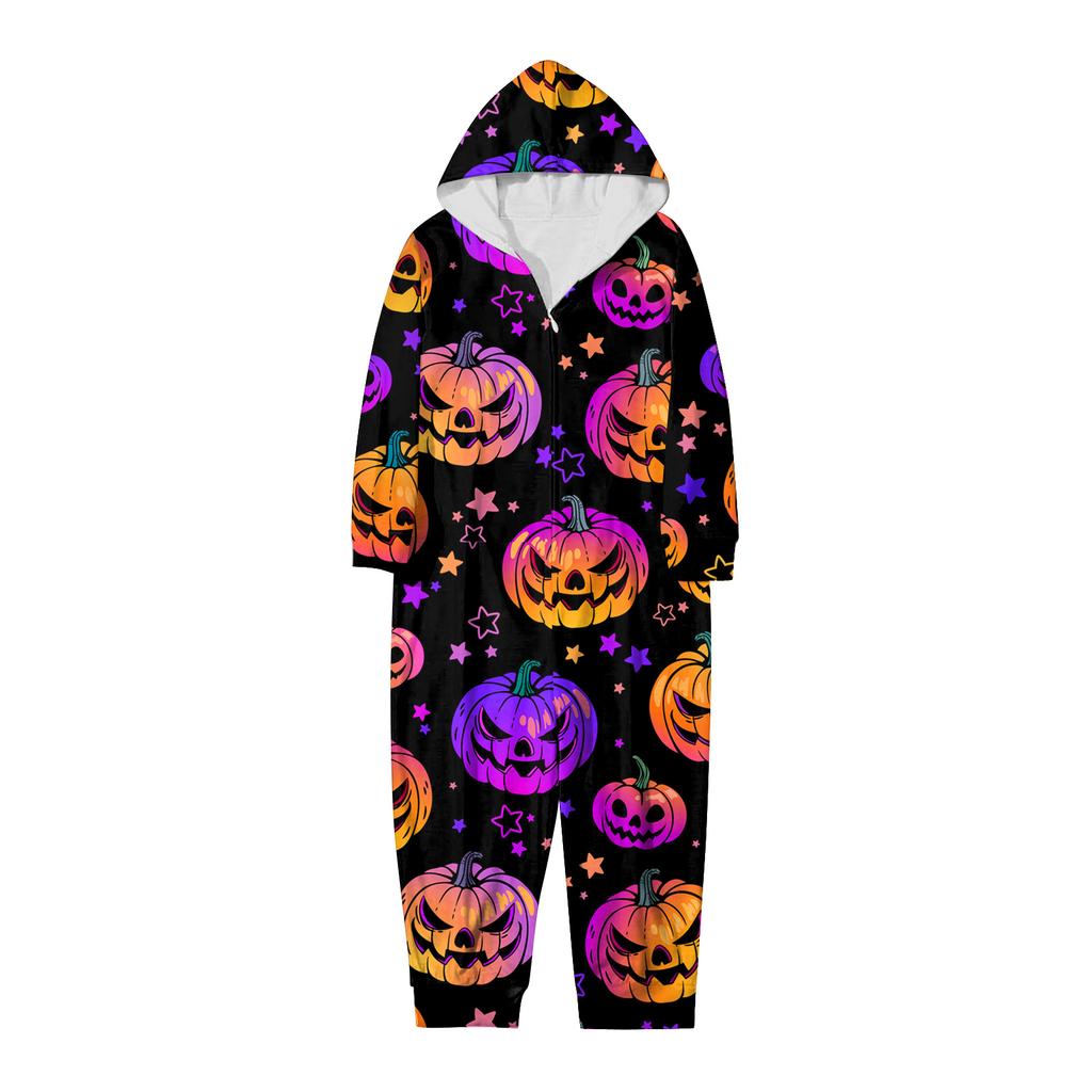 Halloween Printed Family Matching Hooded Long Sleeved Zippered Hooded Jumpsuit Set