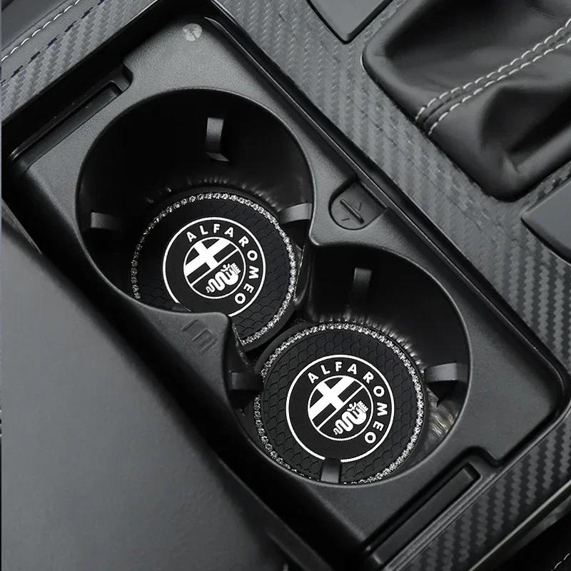 1/2Pcs Car Non-slip Water Cup Pad Diamond Rhinestone Bling Decoration For Alfa Romeo Giulia Stelvio Giulietta 156 159 147 Mito