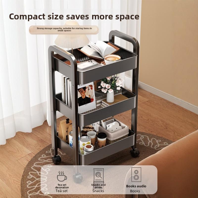 Carbon Steel Kitchen Rolling Cart Multi-Tier Mobile Storage Shelf with Vegetable Fruit Basket Multifunctional Organizer for Home