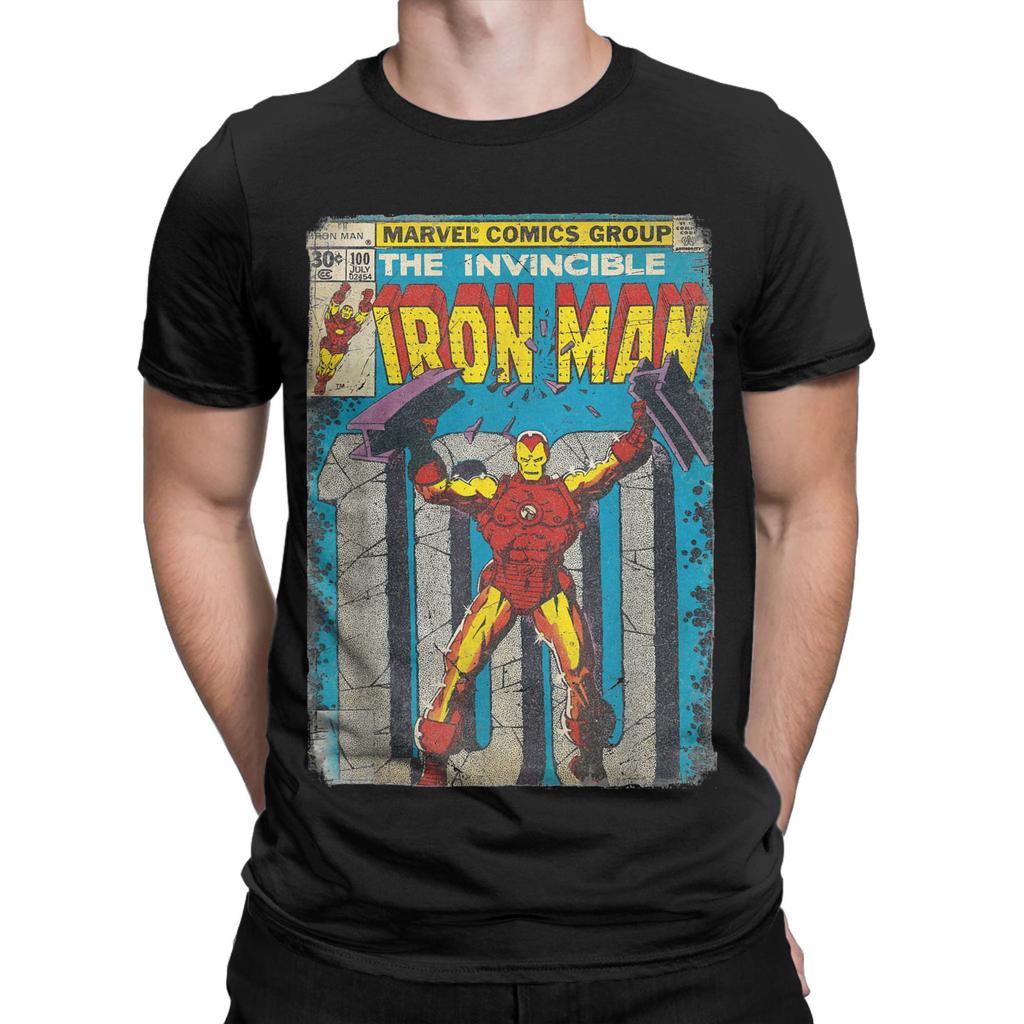 Iron Man Classic Retro Comic Cover Graphic T Shirt Men Cotton Creative T-Shirt O Neck Tee Shirt Short Sleeve Clothing
