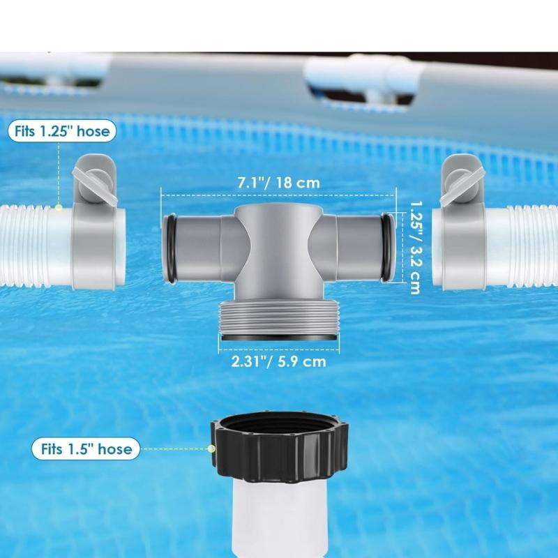 T Joint Pool Hose Adapter 1.5inch to 1.25inch Includes O Rings and Clamps Suitable for Above Ground Pool Filter Systems