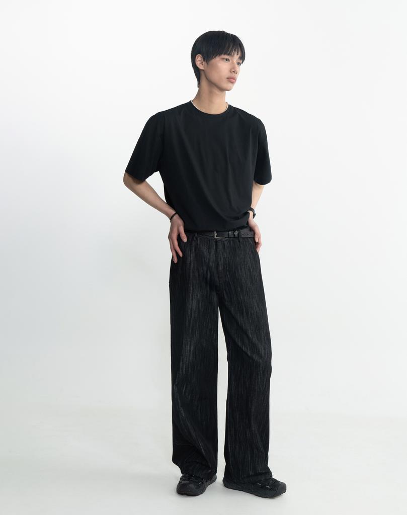 WORK ON BODY OFF Eden Slub Semi-Wide Denim Pants [Black]