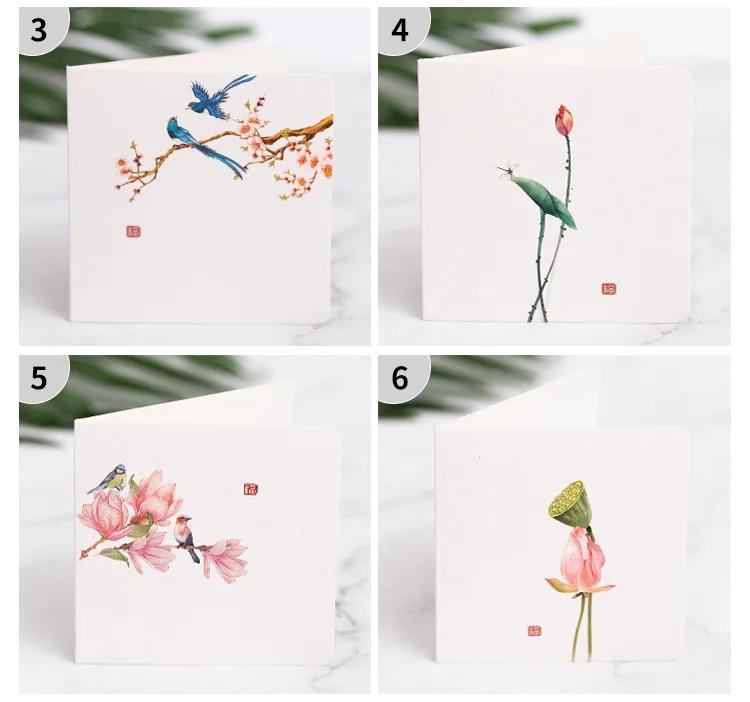 10pcs Chinese Style Flower and Bird Greeting Card Christmas Baking Fresh Flower Shop Birthday Gift Thank You and Wishing Card