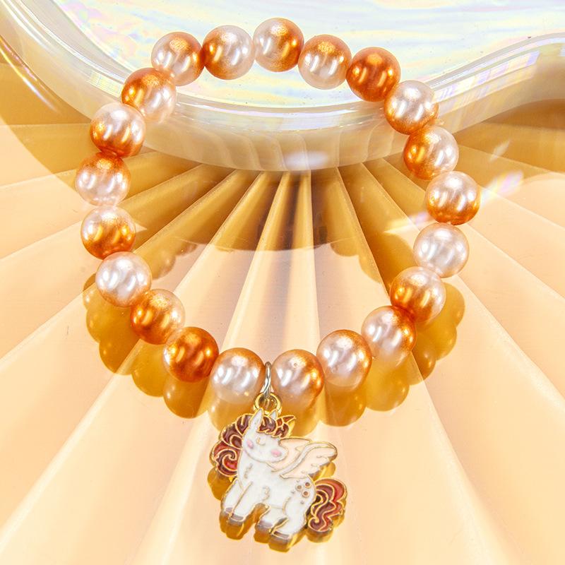 Cute Cartoon Women Bracelet, Beaded Design with Alloy Unicorn, Mermaid and Shell Charm, High Texture Daily Hand Ornaments
