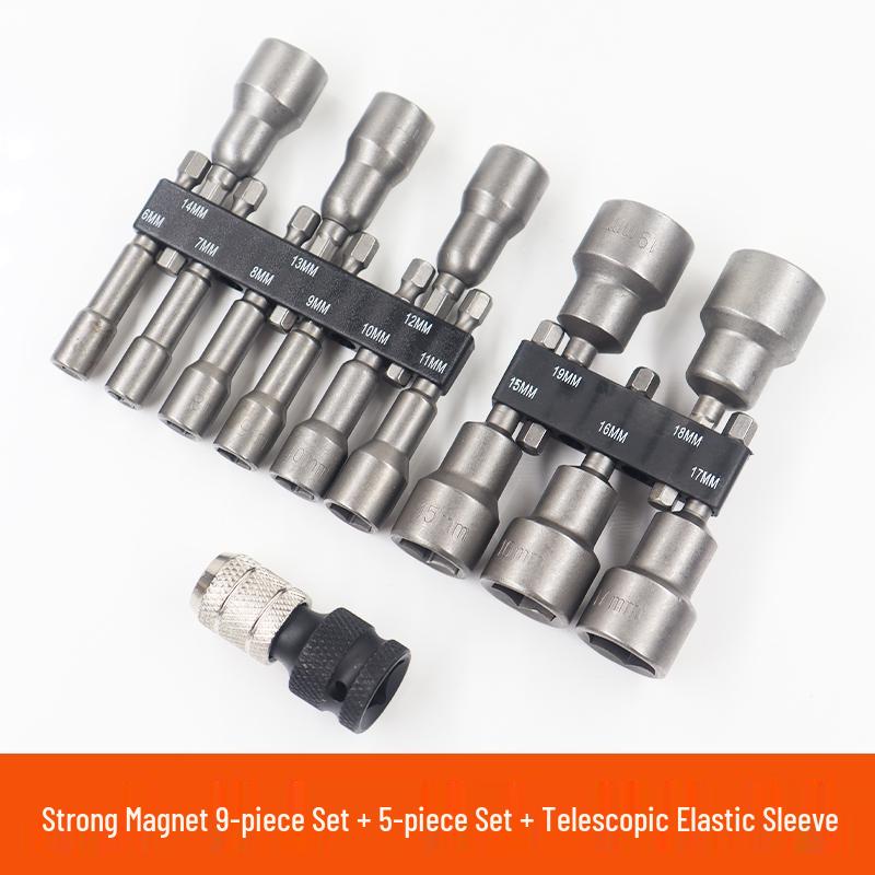 9-Piece Hex Shank Magnetic Socket Set & 14-Piece Dovetail Bit Set for Electric Drill and Pneumatic Tools
