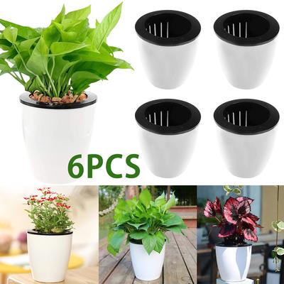 6 Stück Selbstbewässerungstöpfe mit Baumwollseil für Zimmerpflanzen, 12,9 cm, selbstbewässernder Blumentopf, dekorativer Garten-PP-Pflanztopf