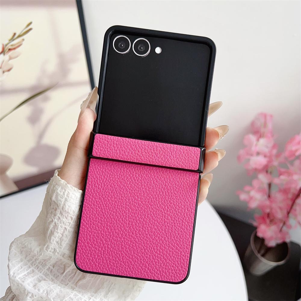 Luxury Leather Hard Shell Hinge Protective Cover Phone Case for Samsung Galaxy Z Flip 7 6 5 4 3 Flip7 Flip6 Flip5 Flip4 Flip3 5G
