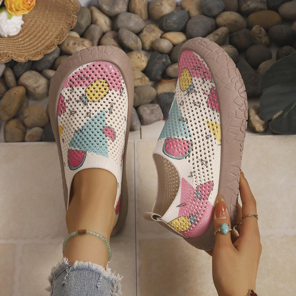 Mandala Floral Print Women Slip On Sneakers 4cm Thick Platform Sole Breathable Knit Non Slip Casual Walking Lazy Shoes