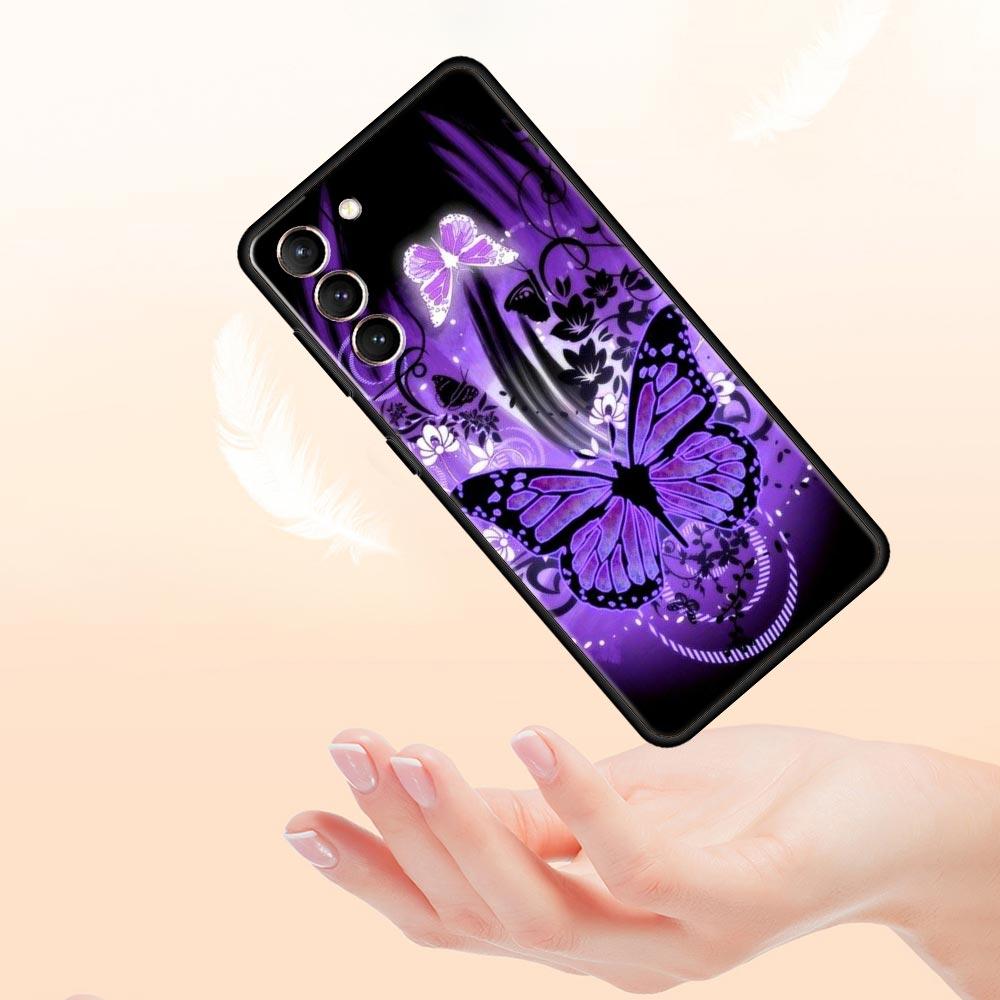 Art Purple Butterfly Phone Case Cover for Samsung Galaxy S26 S25 S24 S23 S22 S20 S21 FE Ultra S25 Edge Plus 5G Soft TPU Shell