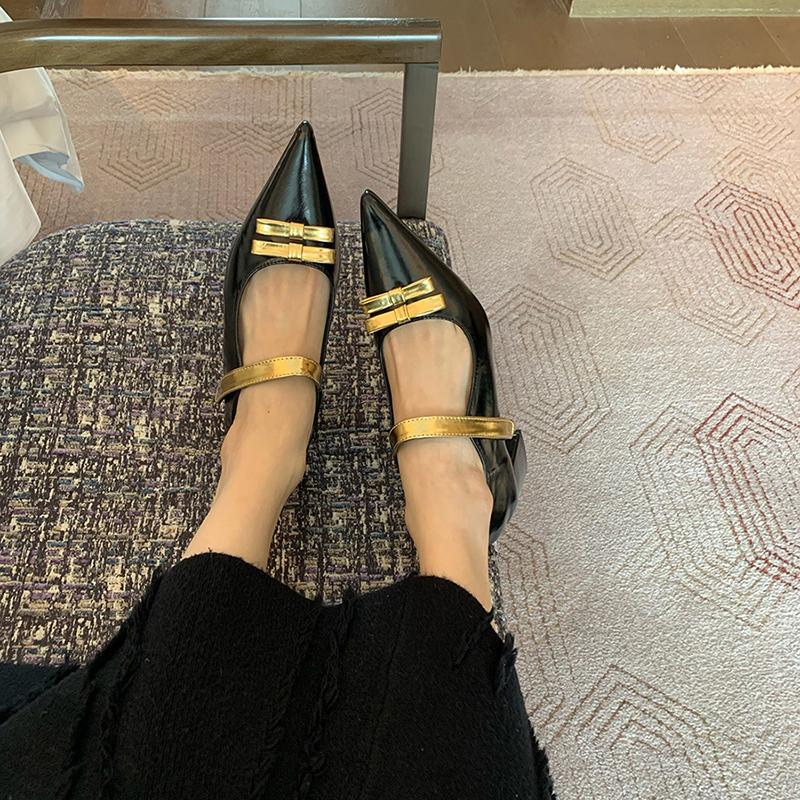 Thick Heel Golden Women Mary Jane Shoes Fashion Pointed Toe Shoes 2025 Spring Ladies Elegant Dancing Party Prom Shoes