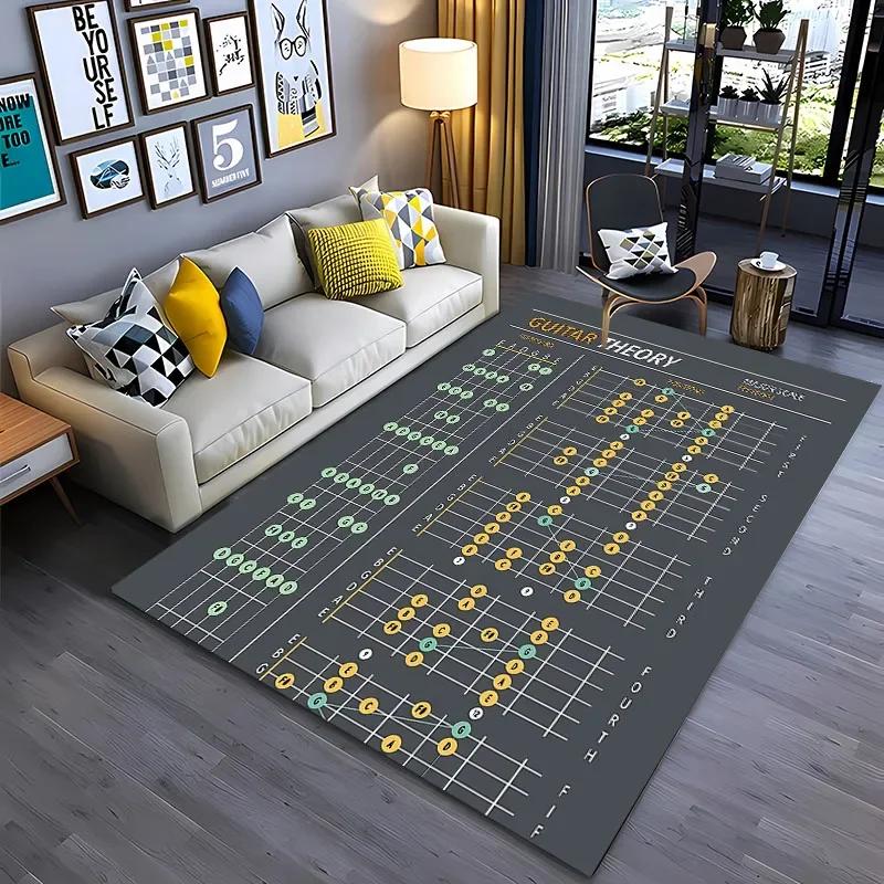 3D Music Basic Guitar Chord Theory Chart Piano Rug,Rug Living Room Tapete for Bedroom Sofa Doormat Decor,Kids Non-slip Floor Mat