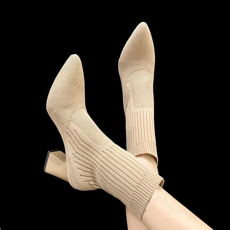 Fashion Women Ankle Boots Pointed Elastic Socks Boots Fashion High Heels 2025 Autumn/Winter Fashion Booties Lady Shoes New Thick Heeled