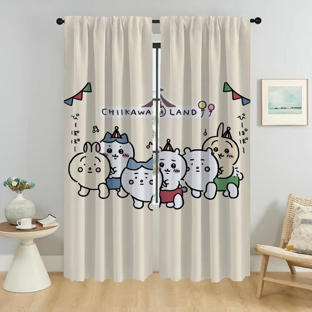 Chiikawaes Shades Modern Living Room Curtains for Camera Partition Home Interior Curtains 2 Pieces Tulle for Bedroom Curtain