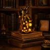 Unique Halloween Gift for Friends Witch Figurine with Star Light, Resin Tabletop Nightlight Lantern, Sturdy Craft Statue Wizard Hat Broom Indoor