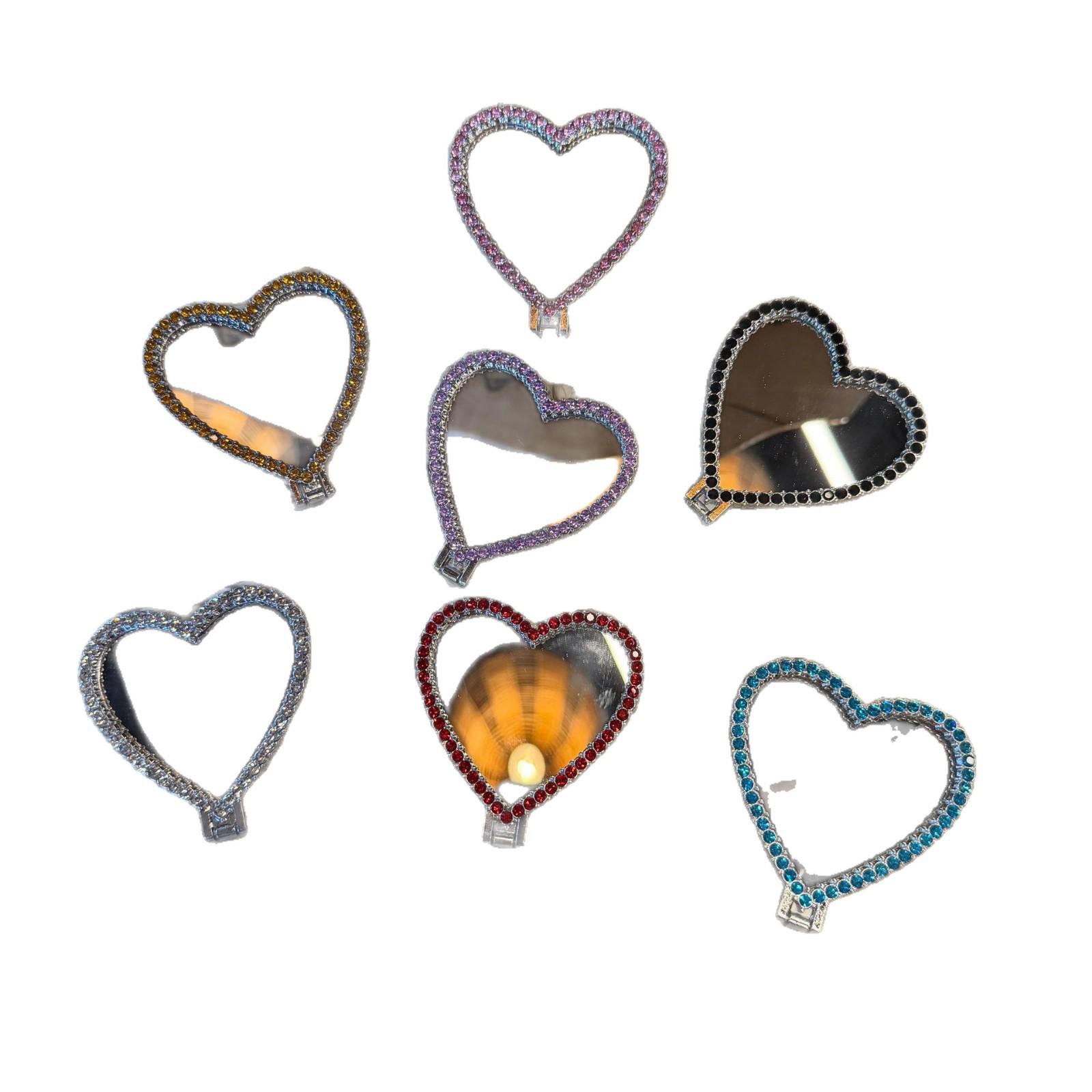 Korean Rhinestone Heart Mirror Phone Holder & Desktop Stand Black Heart Mirror