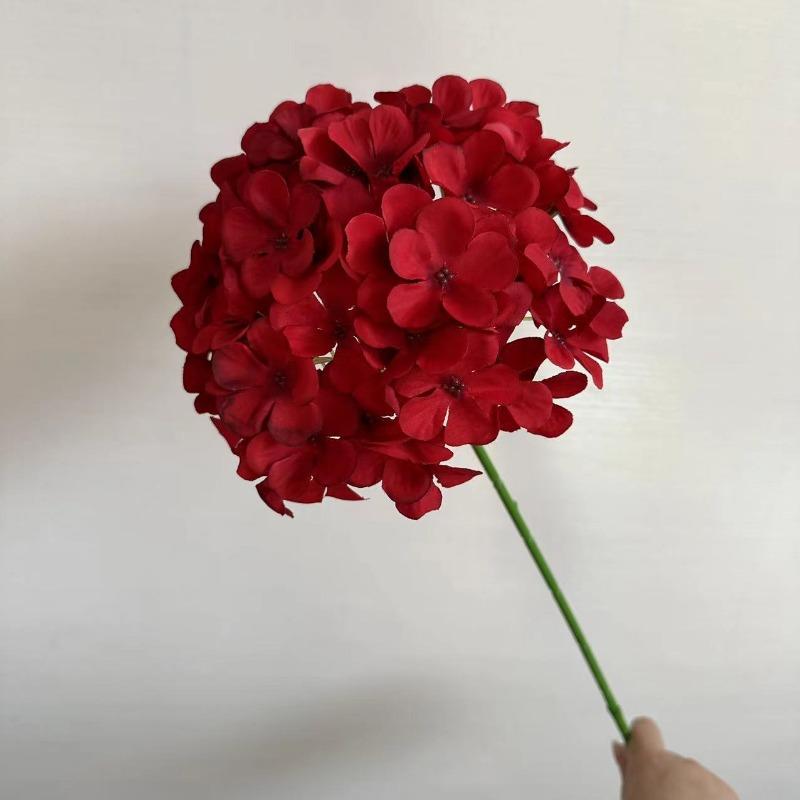 

Большая гортензия с одной головкой, имитация цветка, фиолетовый свадебный зал, цветочный путеводитель по искусству, цветочная композиция, мягкий реквизит красный