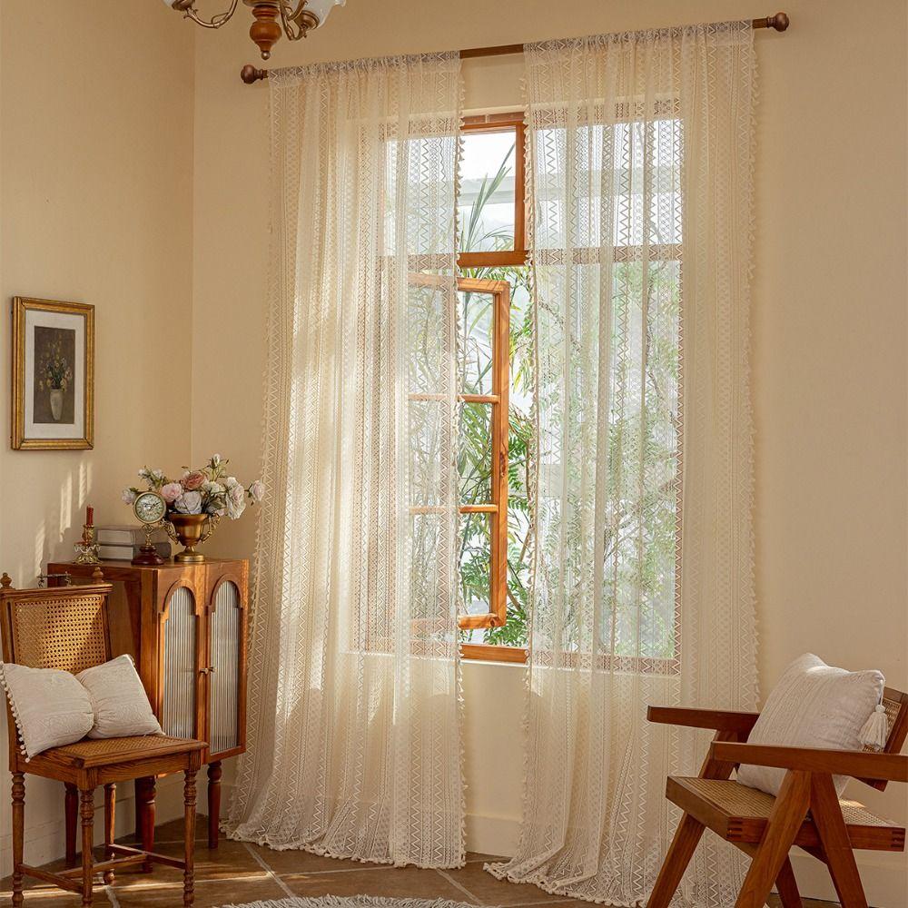 140m Lace Window Screening Hollow Lace Tassels Curtain Voile Tulle Curtains  Home Decor